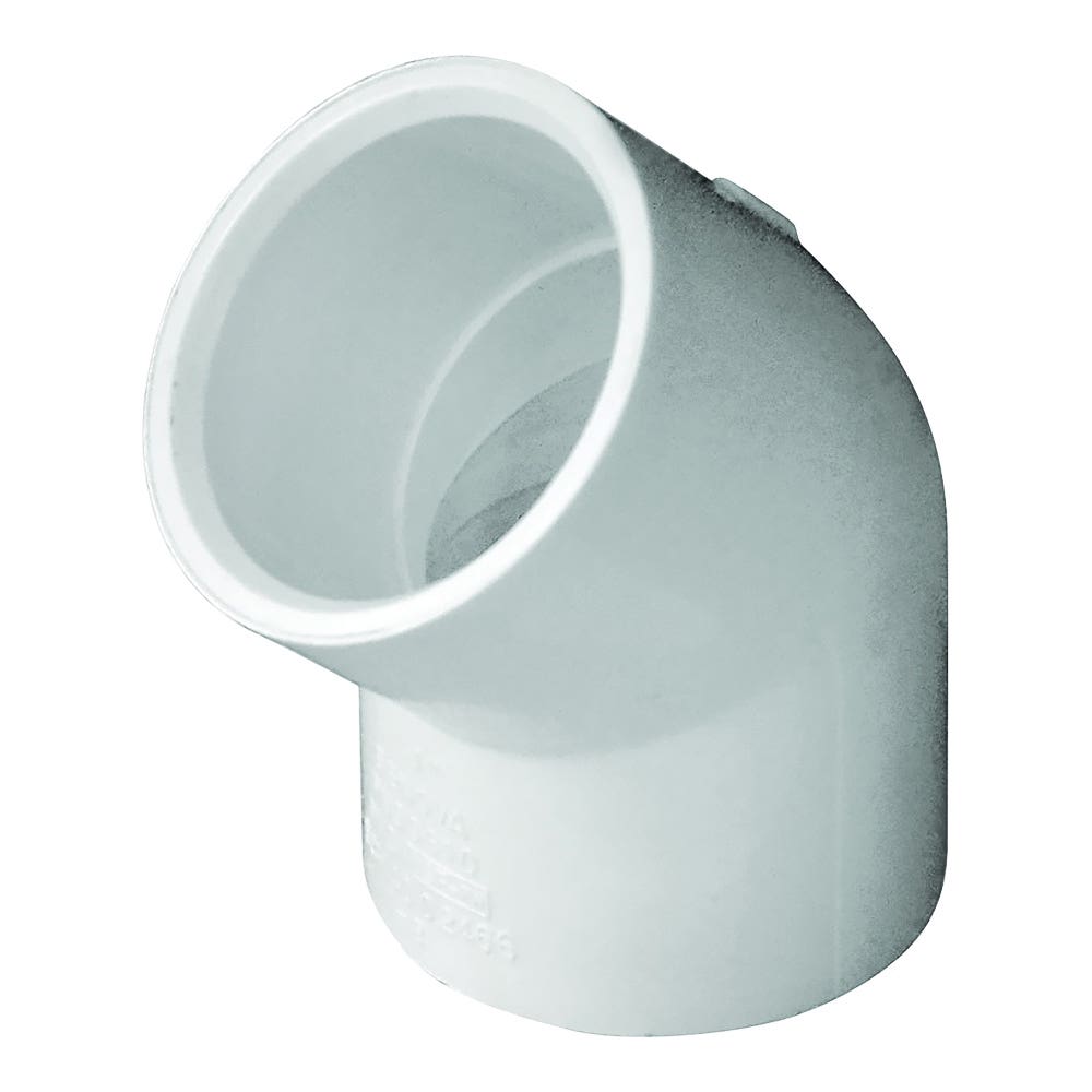 Genova 300 Series Pipe Elbow, 1 in, Slip, 45 deg Angle, PVC, White, SCH 40 Schedule