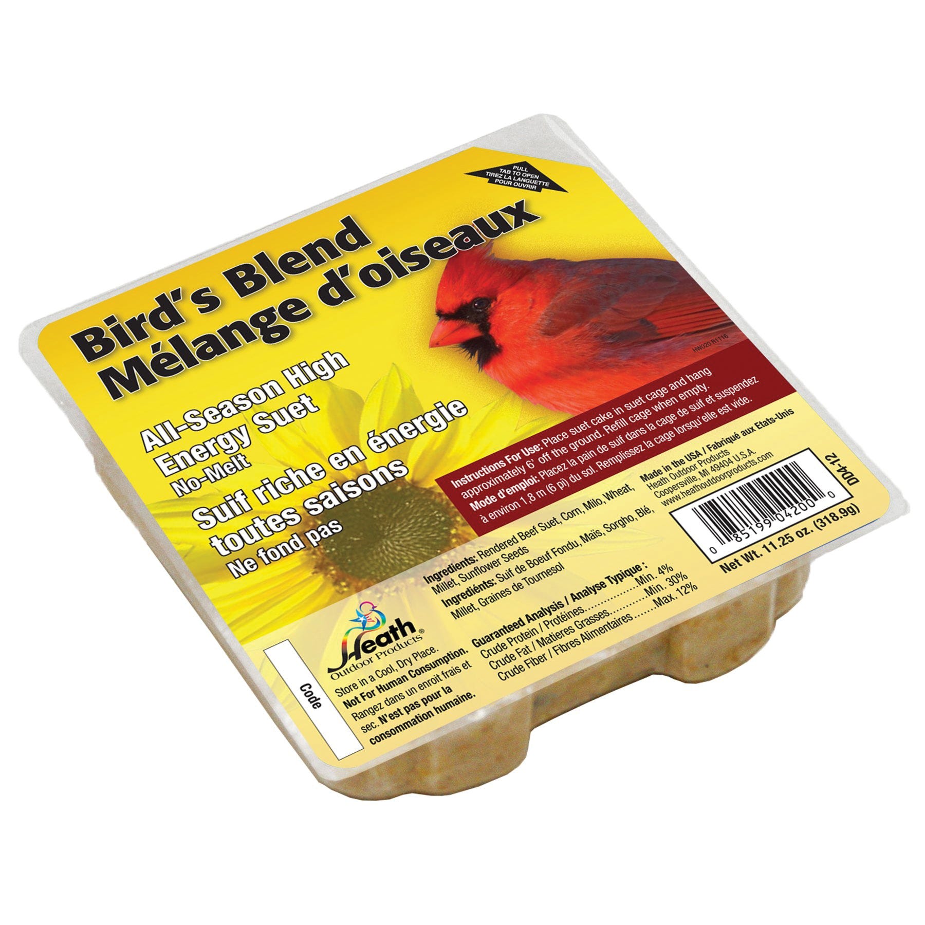 Heath Suet Cake, All-Season, High-Energy, Bird's Blend, 11.25 oz