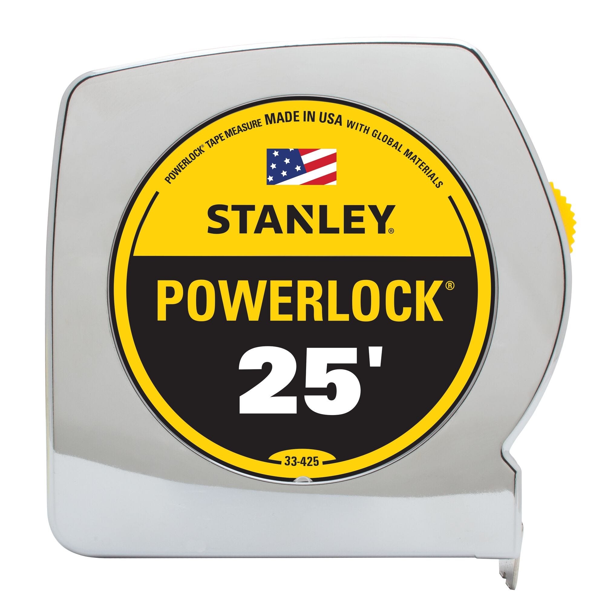 STANLEY PowerLock 33-425 Tape Measure, 25 ft L Blade, 1 in W Blade, Steel Blade, ABS Case, Chrome Case
