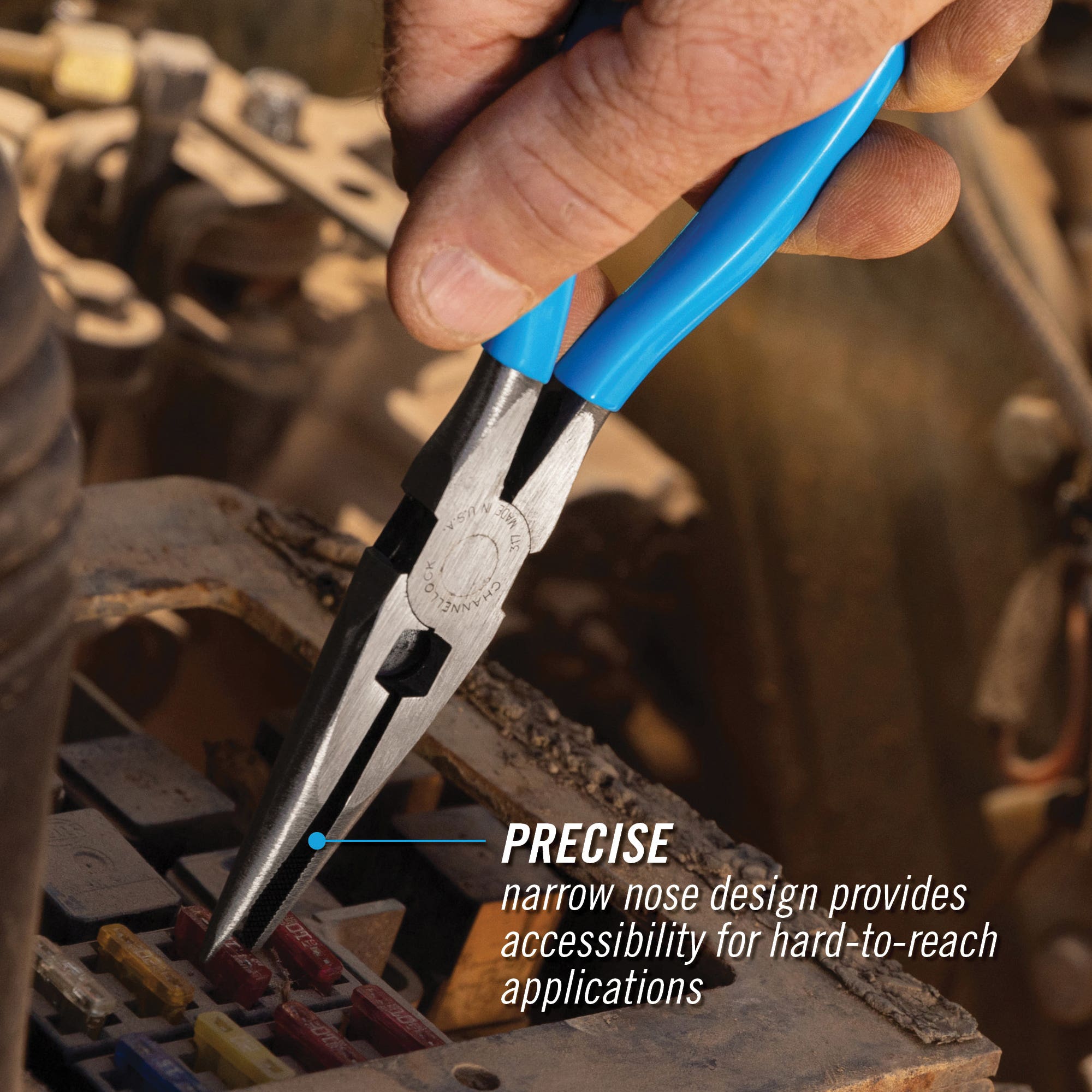 Channellock 317 Nose Pliers, 8 in OAL, 2-1/4 in Jaw Opening, Blue Handle, Ergonomic Handle, 7/8 in W Jaw, 2.36 in L Jaw