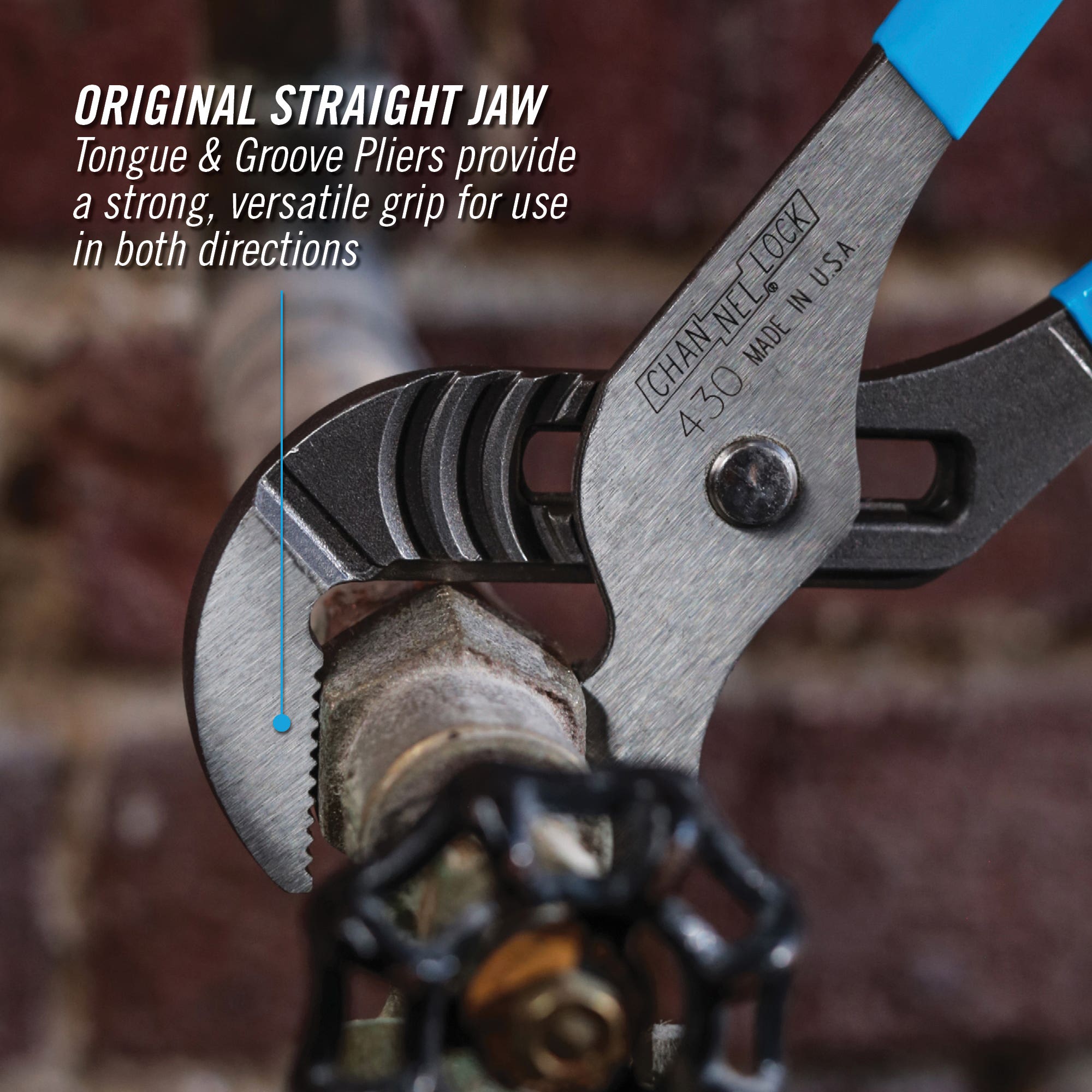 Channellock 430 Tongue and Groove Pliers, 10 in OAL, 2 in Jaw Opening, Blue Handle, Cushion Grip Handle, 1.38 in L Jaw