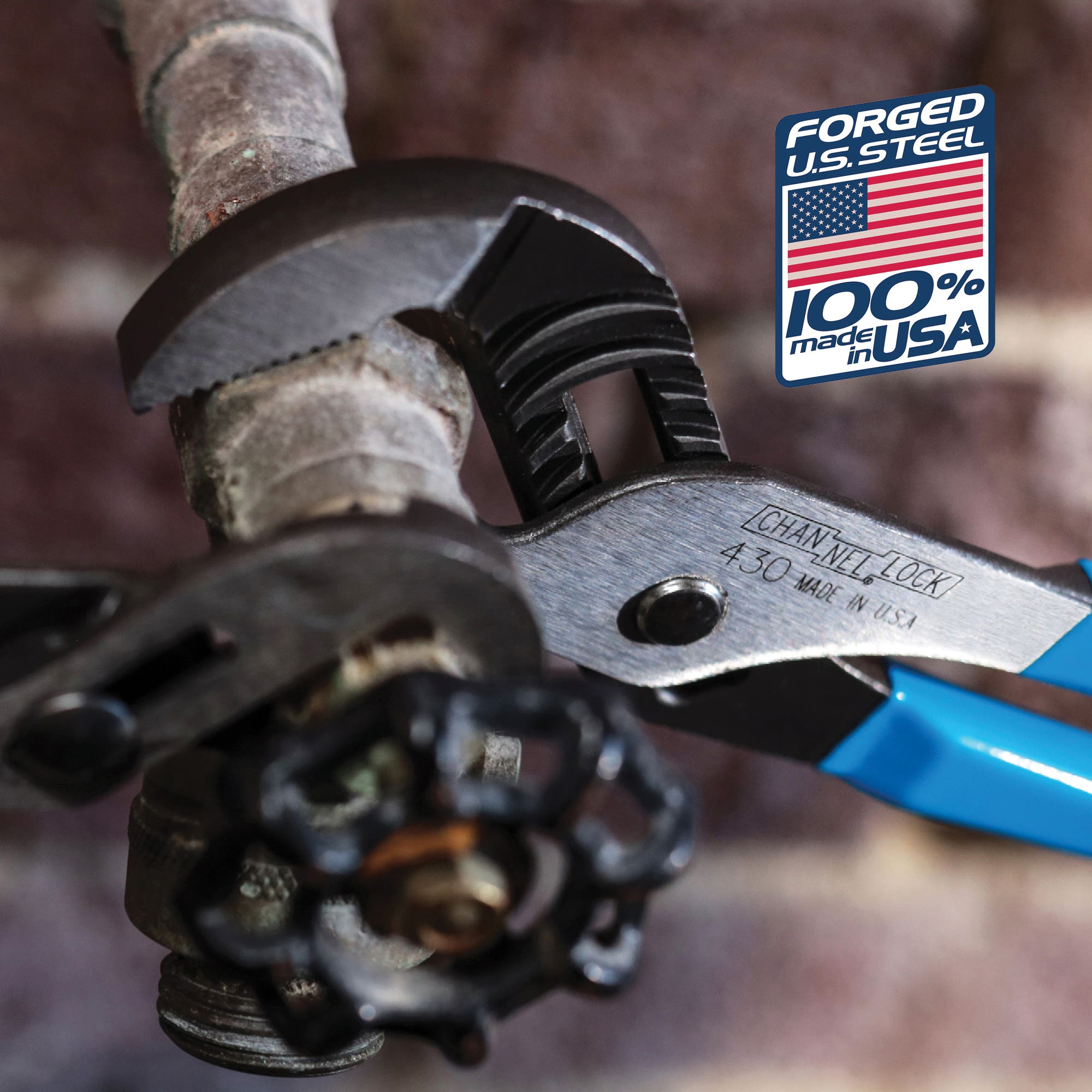 Channellock 430 Tongue and Groove Pliers, 10 in OAL, 2 in Jaw Opening, Blue Handle, Cushion Grip Handle, 1.38 in L Jaw