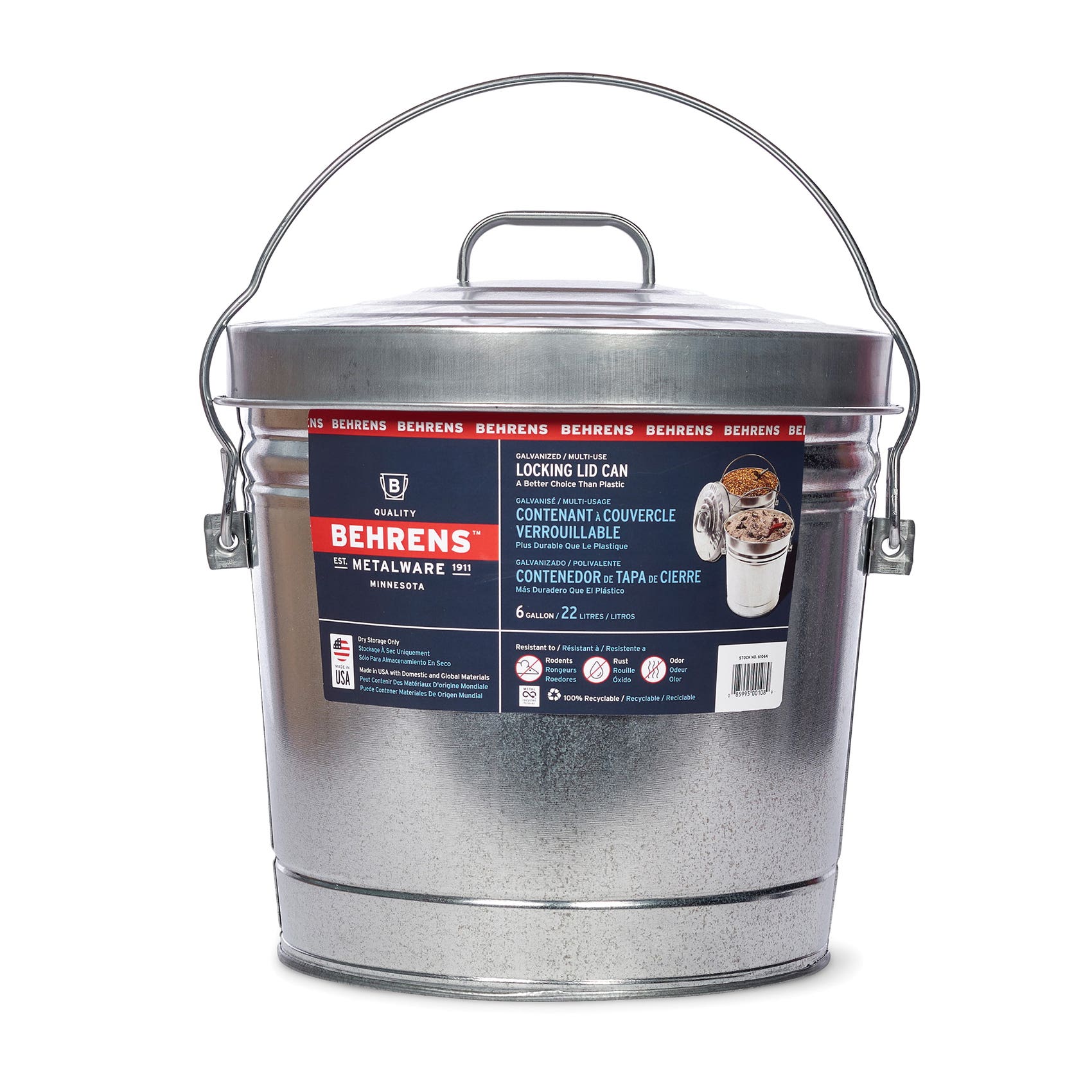 Behrens 6106 Kit Locking Can, 6 gal, Steel, Silver, Lid