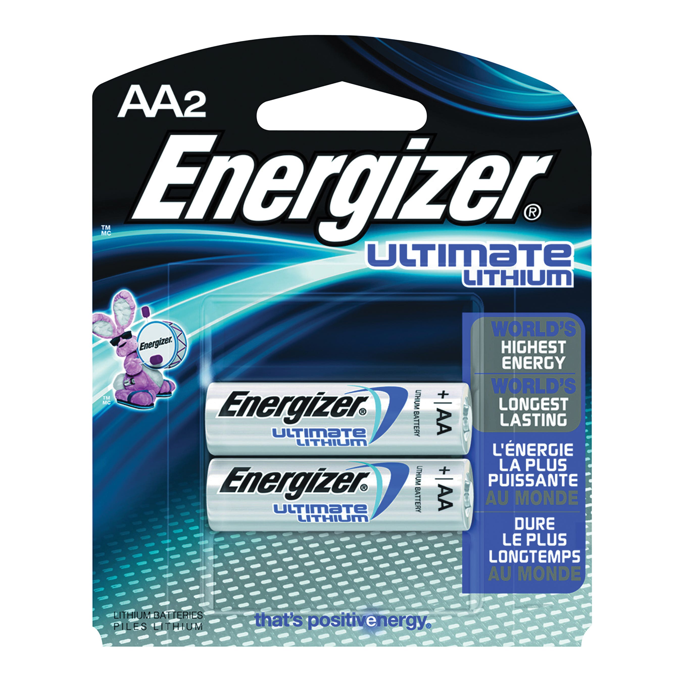 Energizer L91 Series L91BP-2 Non-Rechargeable Battery, 1.5 V Battery, 3000 mAh, AA Battery, Lithium, Manganese Dioxide
