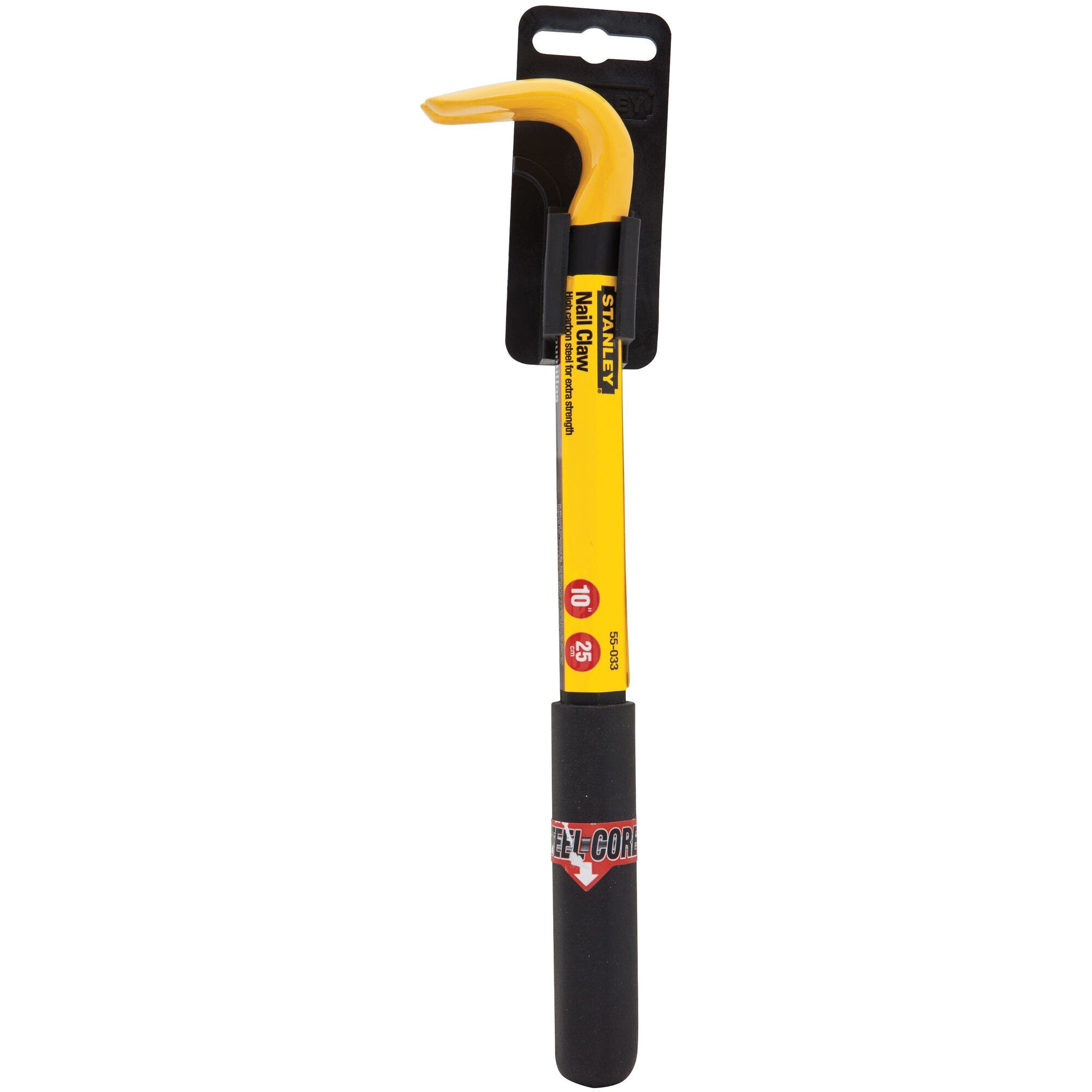 STANLEY 55-033 Nail Claw, 10-1/4 in L, Beveled Tip, HCS, Black/Yellow, 9/16 in Dia