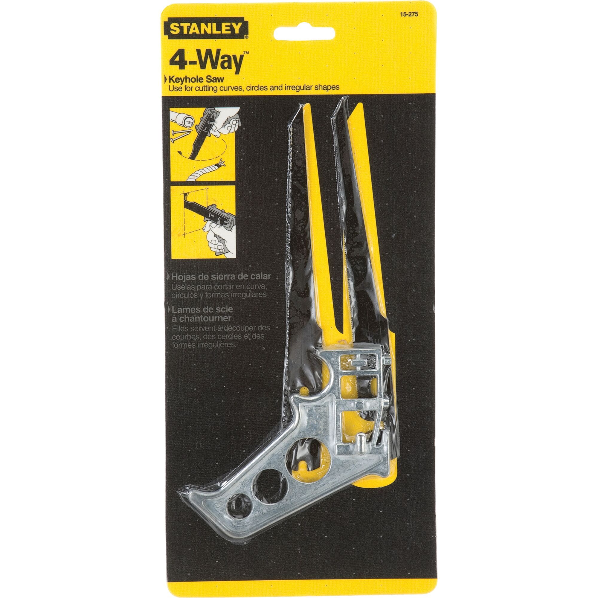 STANLEY 15-275 4-Way Keyhole Saw, 7 in L Blade, 9 and 24 TPI, Steel Blade, Pistol Grip Handle