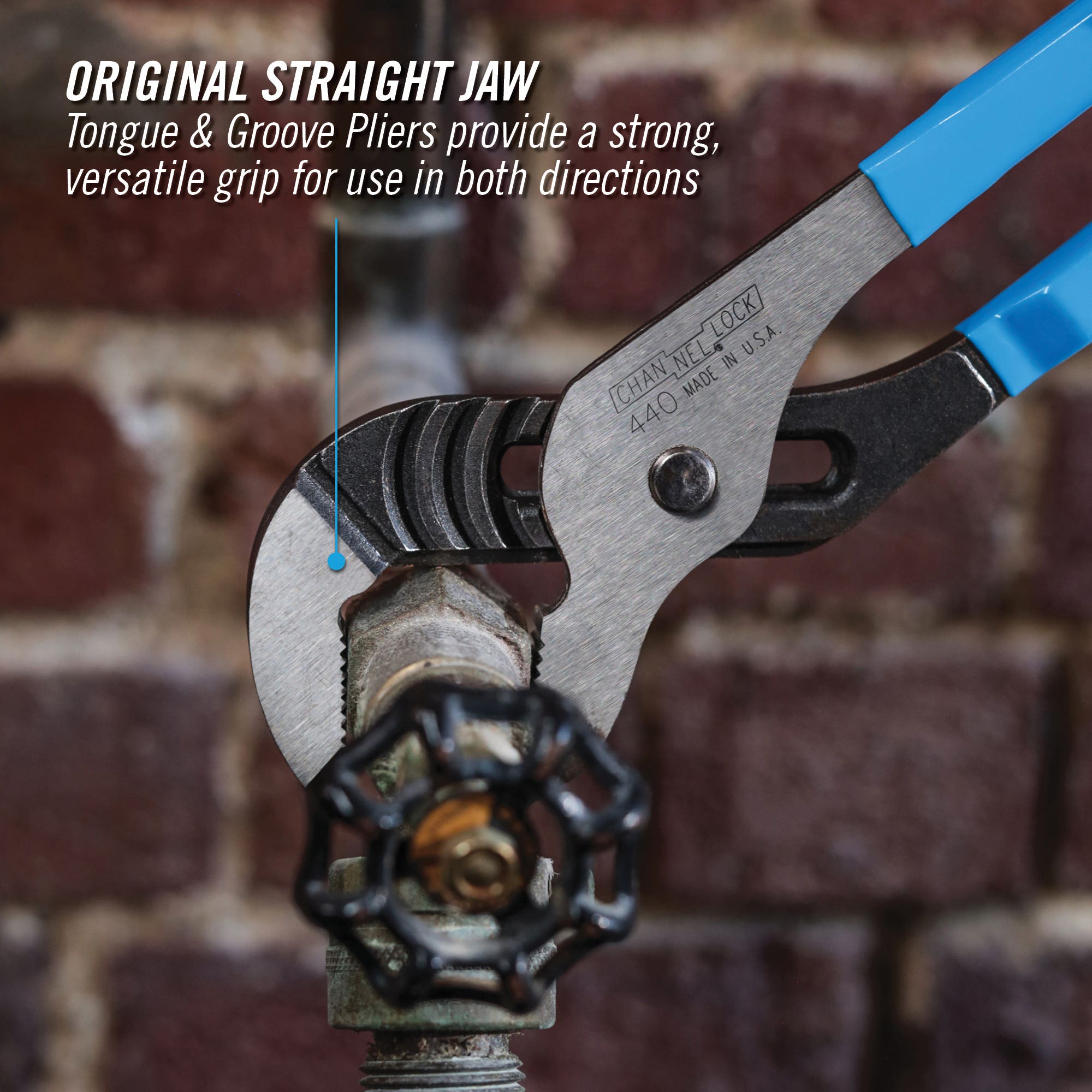 Channellock 440 Tongue and Groove Pliers, 12 in OAL, 2-1/4 in Jaw Opening, Blue Handle, Cushion Grip Handle