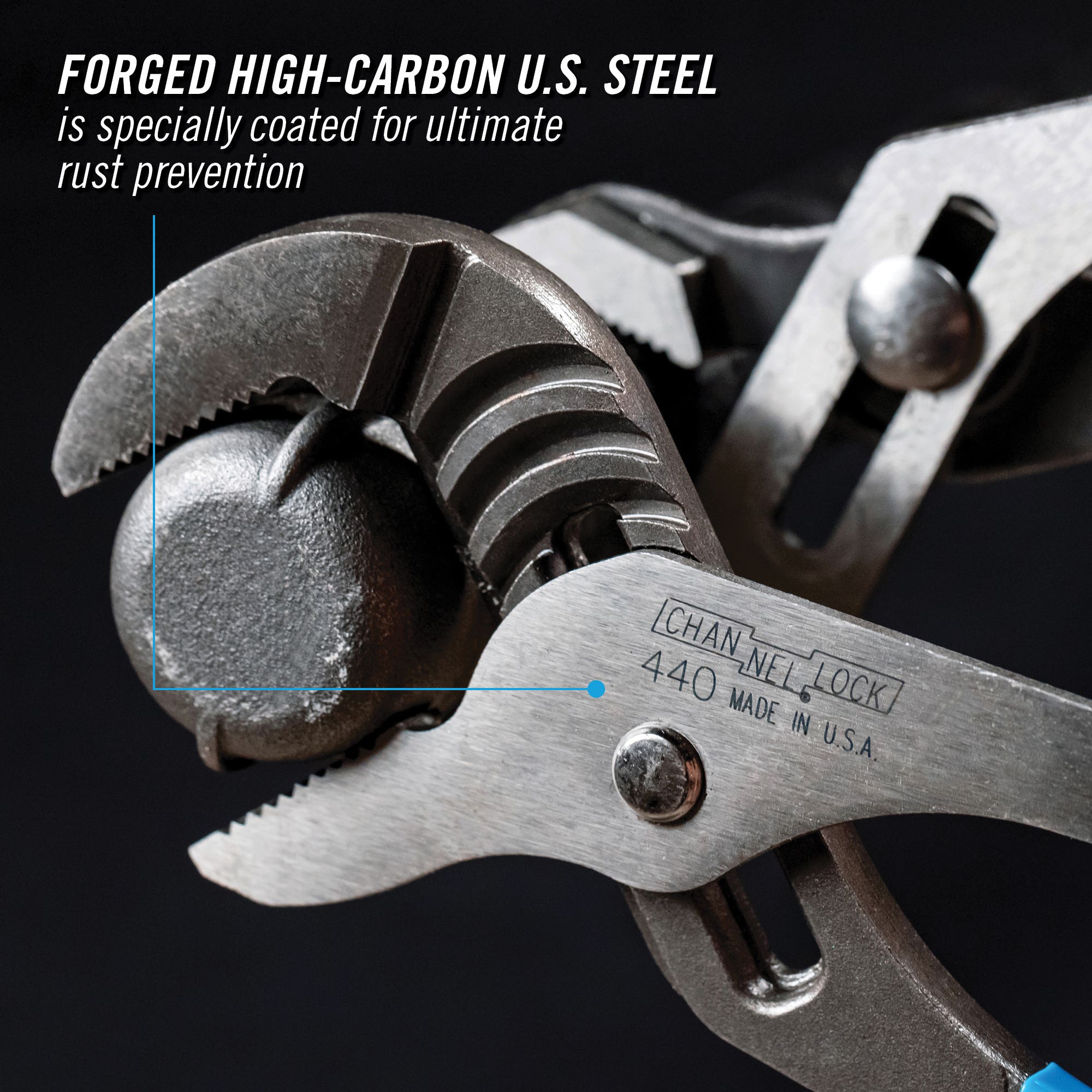 Channellock 440 Tongue and Groove Pliers, 12 in OAL, 2-1/4 in Jaw Opening, Blue Handle, Cushion Grip Handle