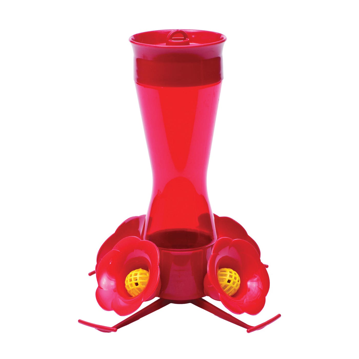 Perky-Pet Bird Feeder, 8 oz, 4-Port/Perch, Plastic, Red, 9-1/2 in H