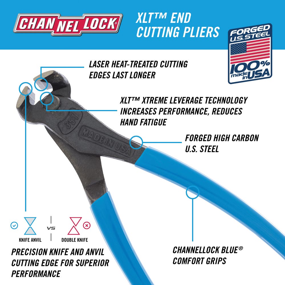 Channellock XLT 357 End Cutting Pliers, Steel Jaw, 7-1/2 in OAL