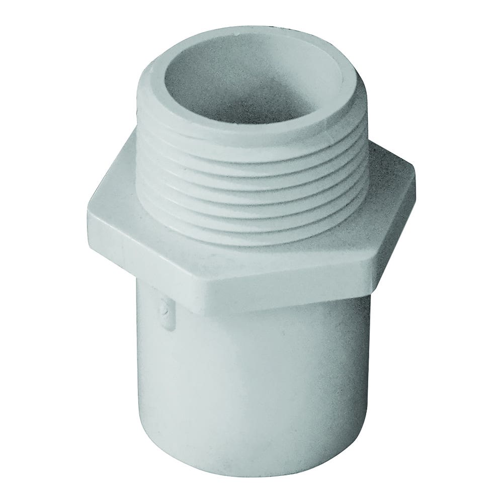 Genova 300 Series Reducing Pipe Adapter, 3/4 x 1 in, Slip x MIP, PVC, White, SCH 40 Schedule