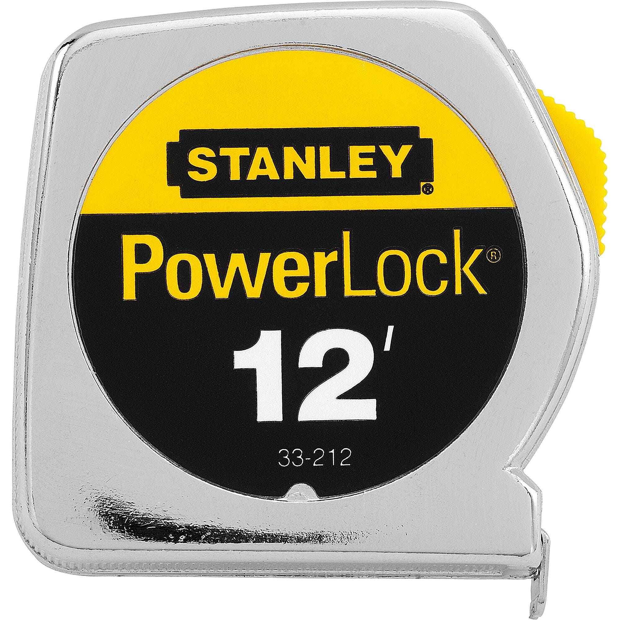 STANLEY PowerLock 33-212 Tape Measure, 12 ft L Blade, 1/2 in W Blade, Steel Blade, Chrome Plated ABS Plastic Case