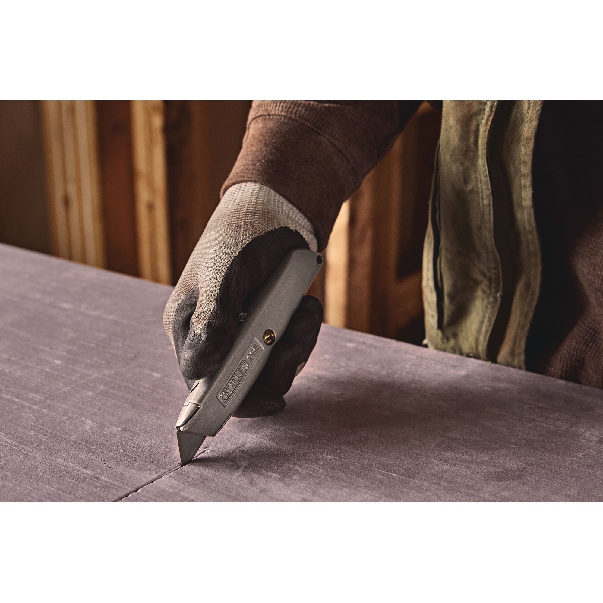 STANLEY 99E 10-099 Utility Knife, 2-7/16 in L Blade, 3 in W Blade, HCS Blade, Straight Handle, Gray Handle