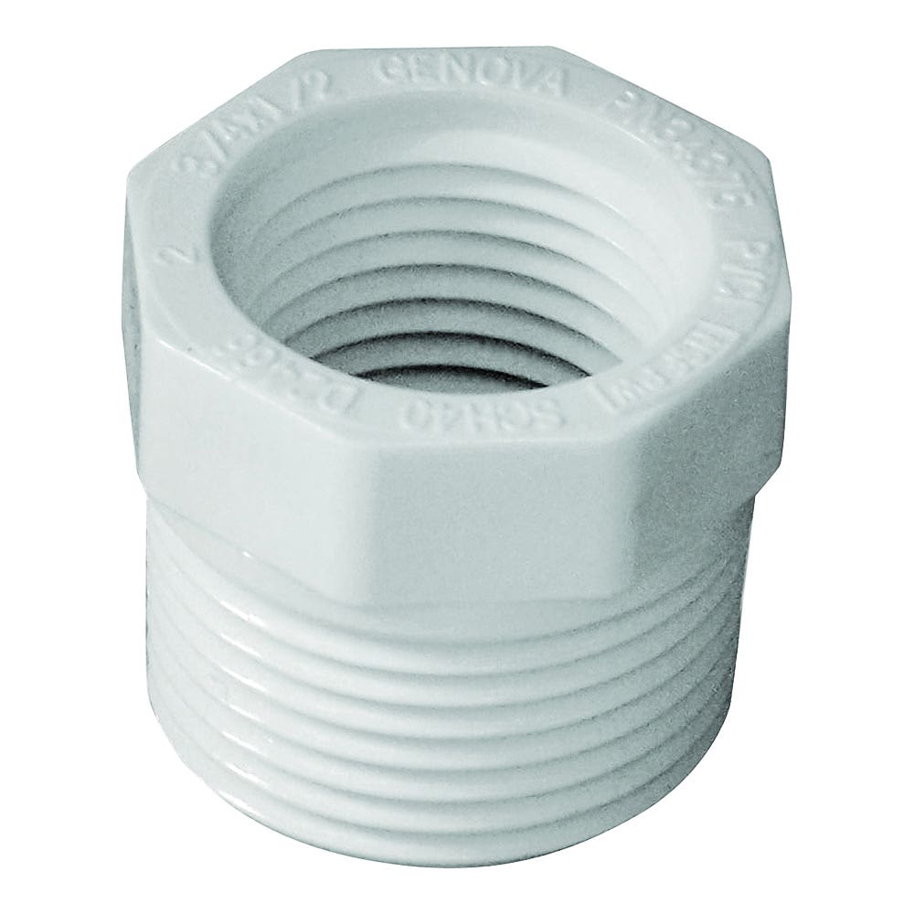 Genova 300 Series Reducing Bushing, 3/4 x 1/2 in, MIP x FIP, White, SCH 40 Schedule