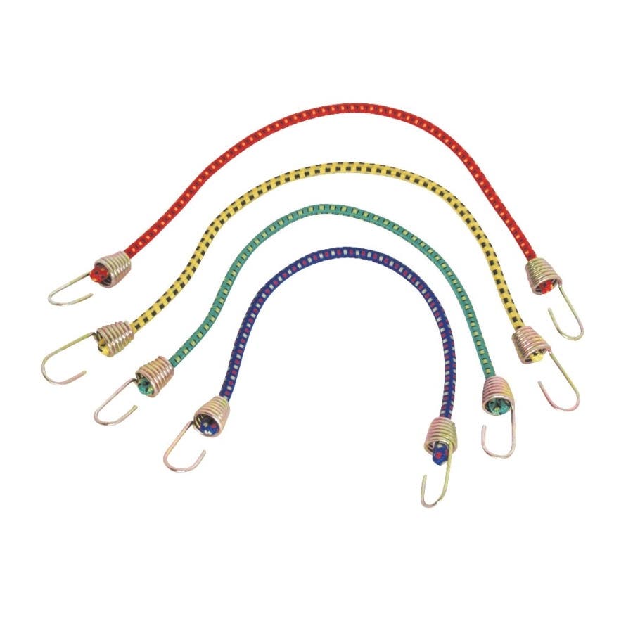 ProSource FH64074 Bungee Stretch Cord, 4 in Dia, 10 ft L, Blue/Green/Red/Yellow, Hook End