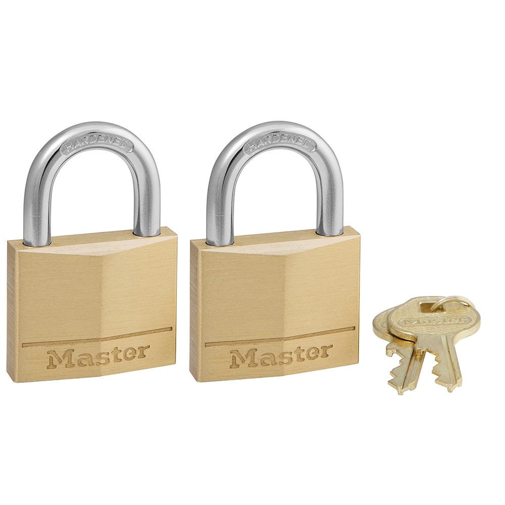 Master Lock 140T Padlock, 1-9/16 in W Body, Keyed Alike Key, 1/4 in Dia Shackle, Steel Shackle, Solid Brass Body