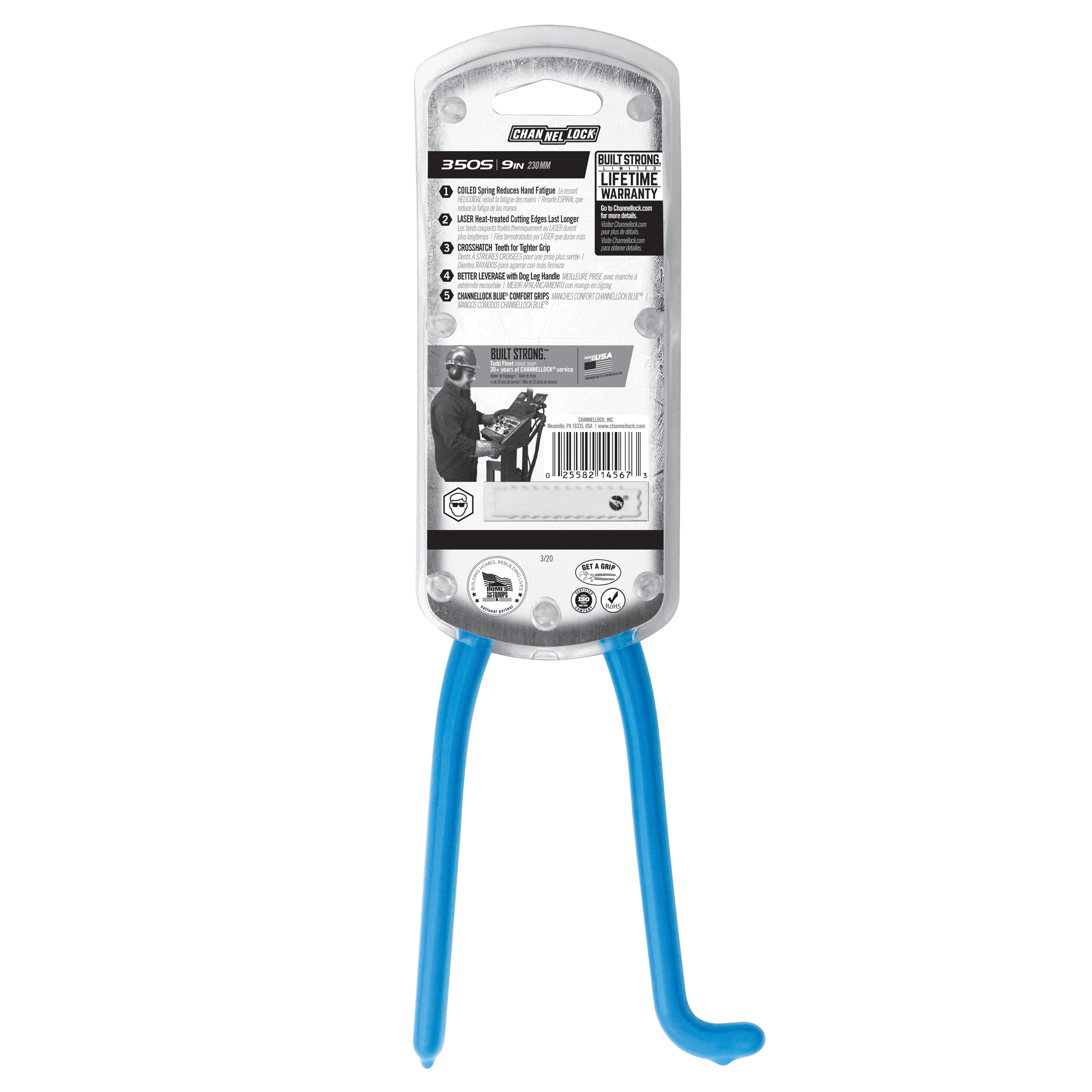Channellock 350S Iron Workers Pliers, 8-3/4 in OAL, Blue Handle, Ergonomic Handle, 1.06 in W Jaw, 1.28 in L Jaw