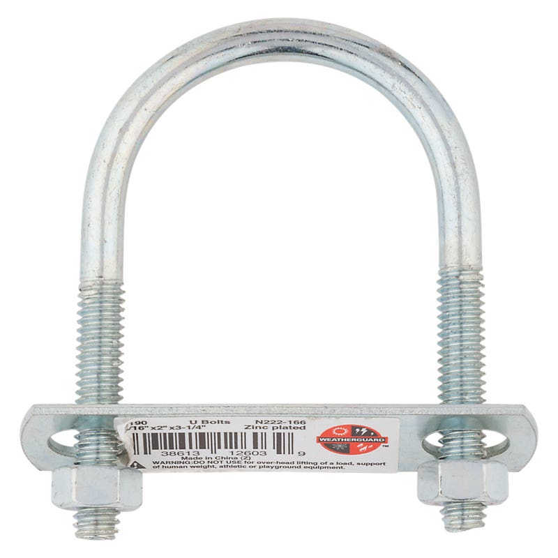 National Hardware N222-166 U-Bolt, 3-1/4 in L Inside, 2 in W Inside, 5/16-18 Thread, 1-1/2 in L Thread, Steel