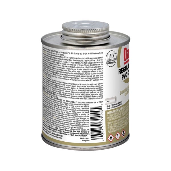 Oatey Solvent Cement, 16 oz Can, Liquid, Clear