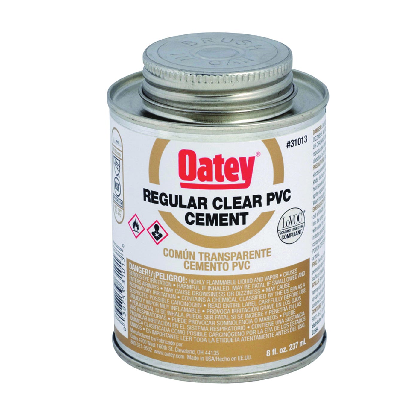 Oatey Solvent Cement, 16 oz Can, Liquid, Clear