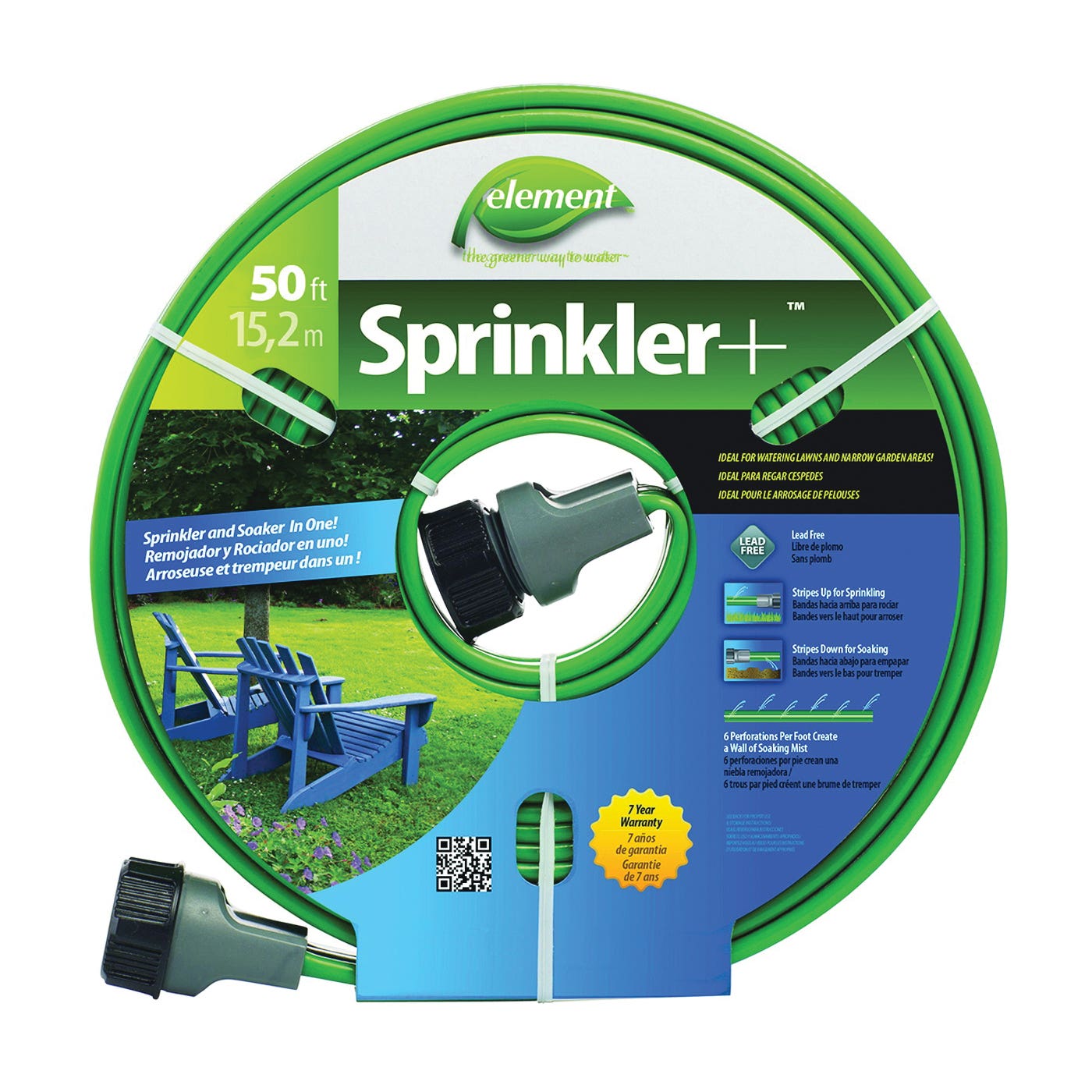 Swan Sprinkler Hose, 50 ft L, Rubber, Green