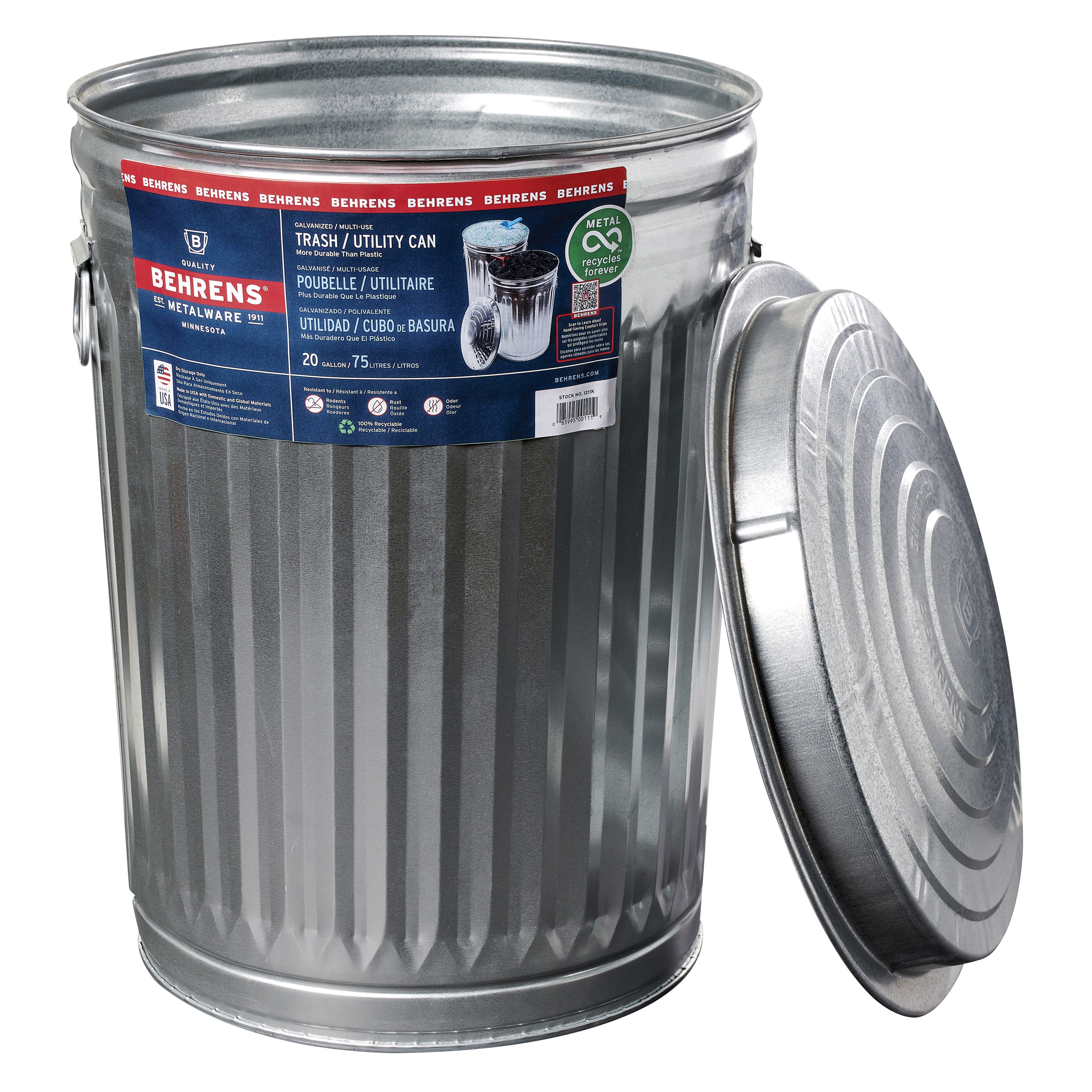 Behrens 1211 Trash Can, 20 gal, Steel