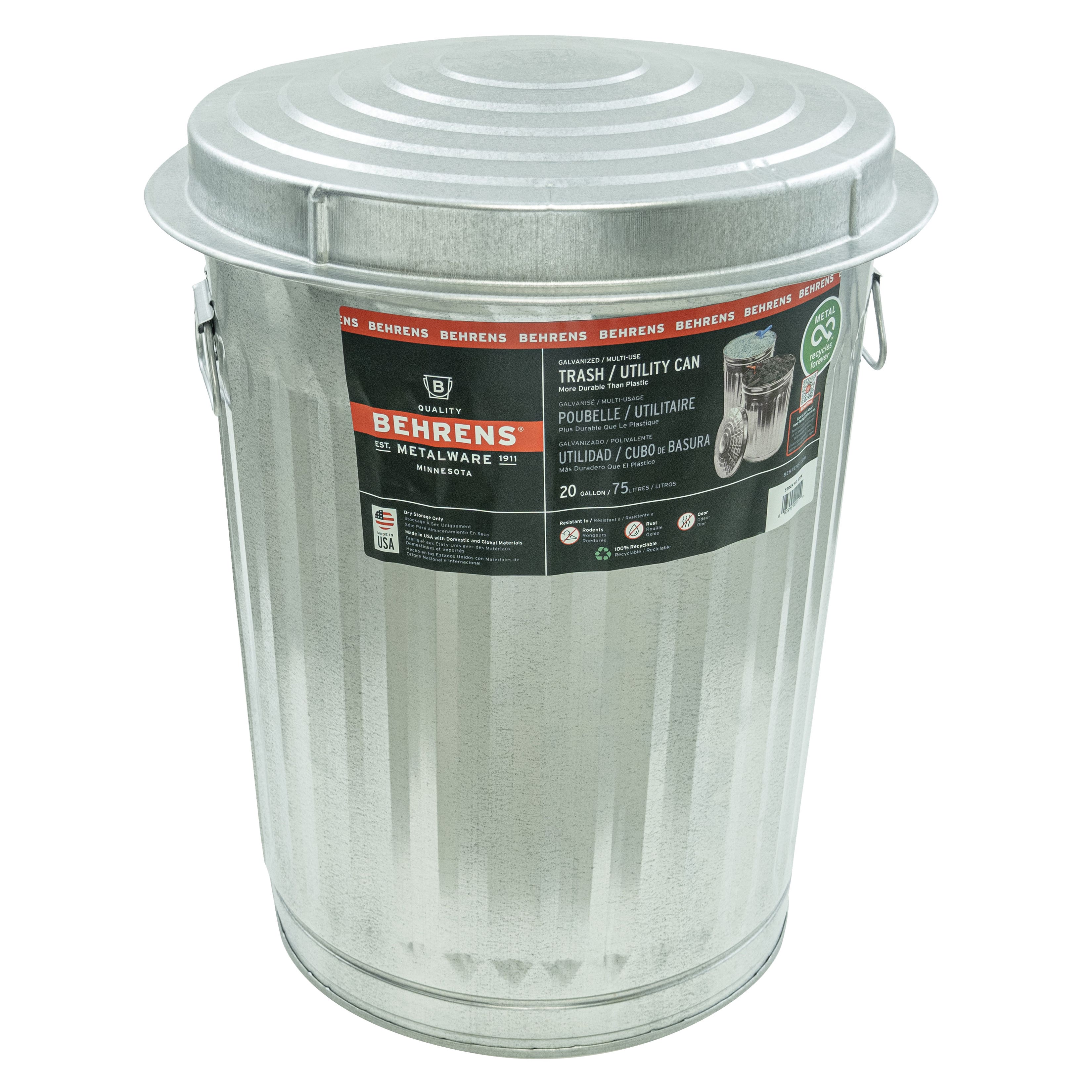 Behrens 1211 Trash Can, 20 gal, Steel