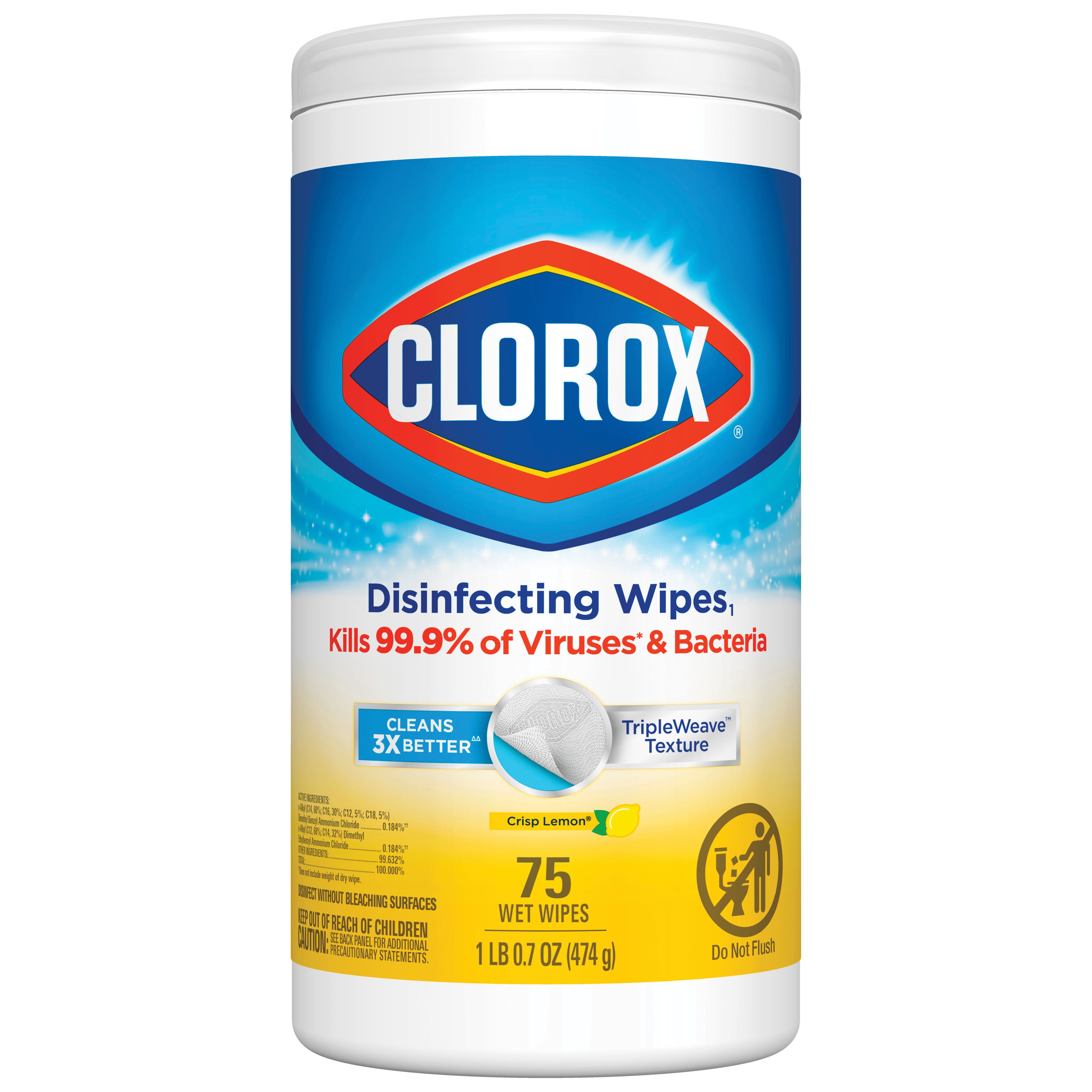 Clorox Disinfecting Wipes, Can, Liquid, Citrus, White