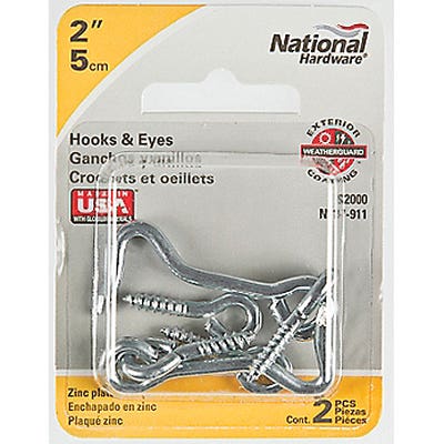 National Hardware V2000 Series N117-911 Hook and Eye, 2 in L Dimensions, Steel, Zinc, 2/PK