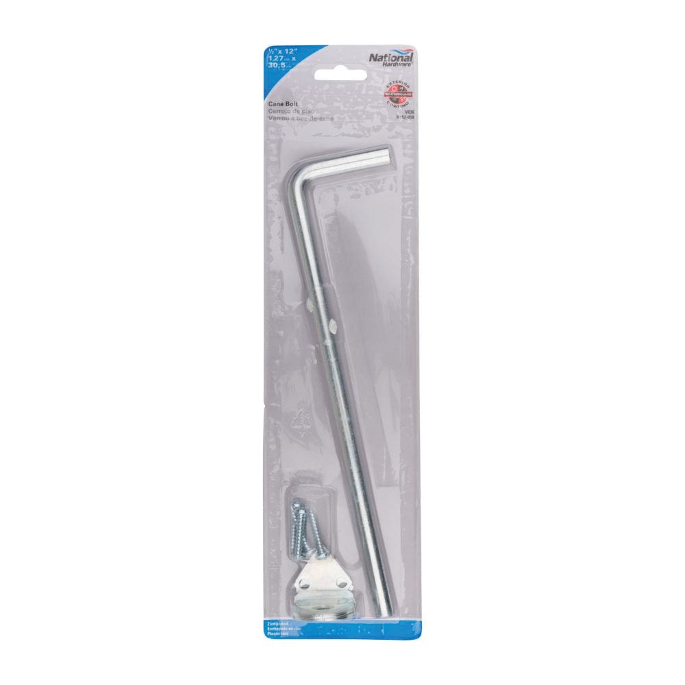 National Hardware V836 Series N152-058 Cane Bolt, 1/2 in Bolt Head, Steel, Zinc