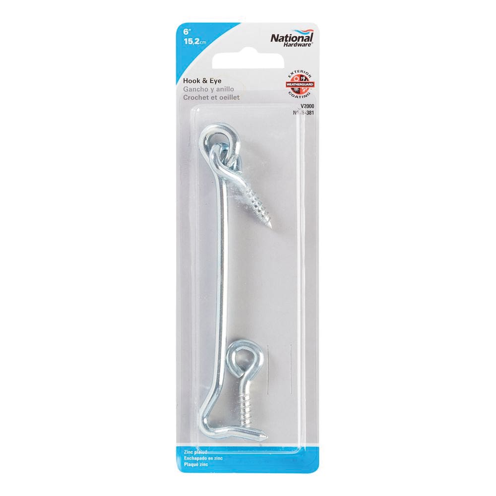 National Hardware V2000 Series N226-381 Hook and Eye, 6 in L Dimensions, Steel, Zinc, 1/PK