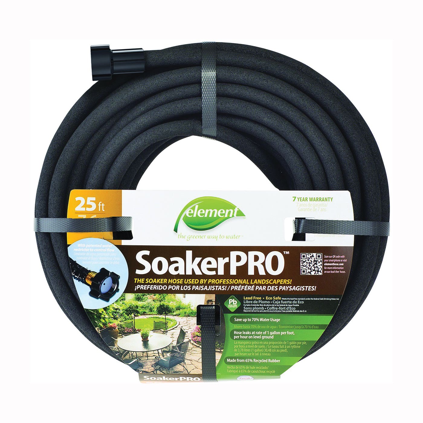 Swan Soaker Hose, 25 ft L, Rubber, Black
