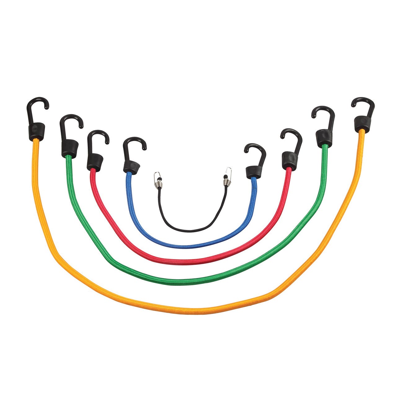ProSource FH64030 Stretch Cord Set, Polypropylene, Black/Blue/Red/Green/Yellow, Hook End