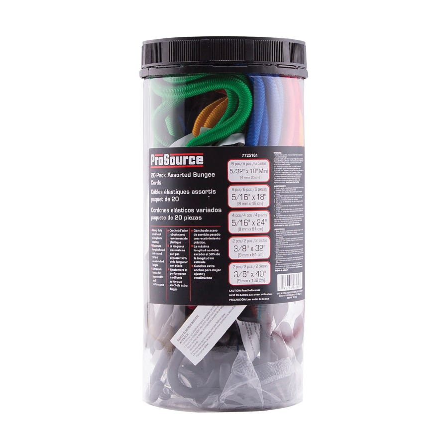 ProSource FH64030 Stretch Cord Set, Polypropylene, Black/Blue/Red/Green/Yellow, Hook End