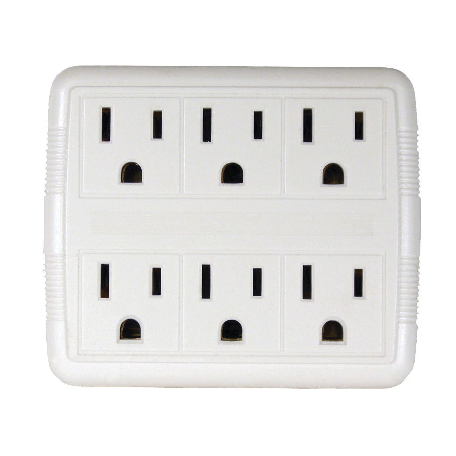 PowerZone OR801011 Outlet Tap, 125 V, 6-Outlet, White