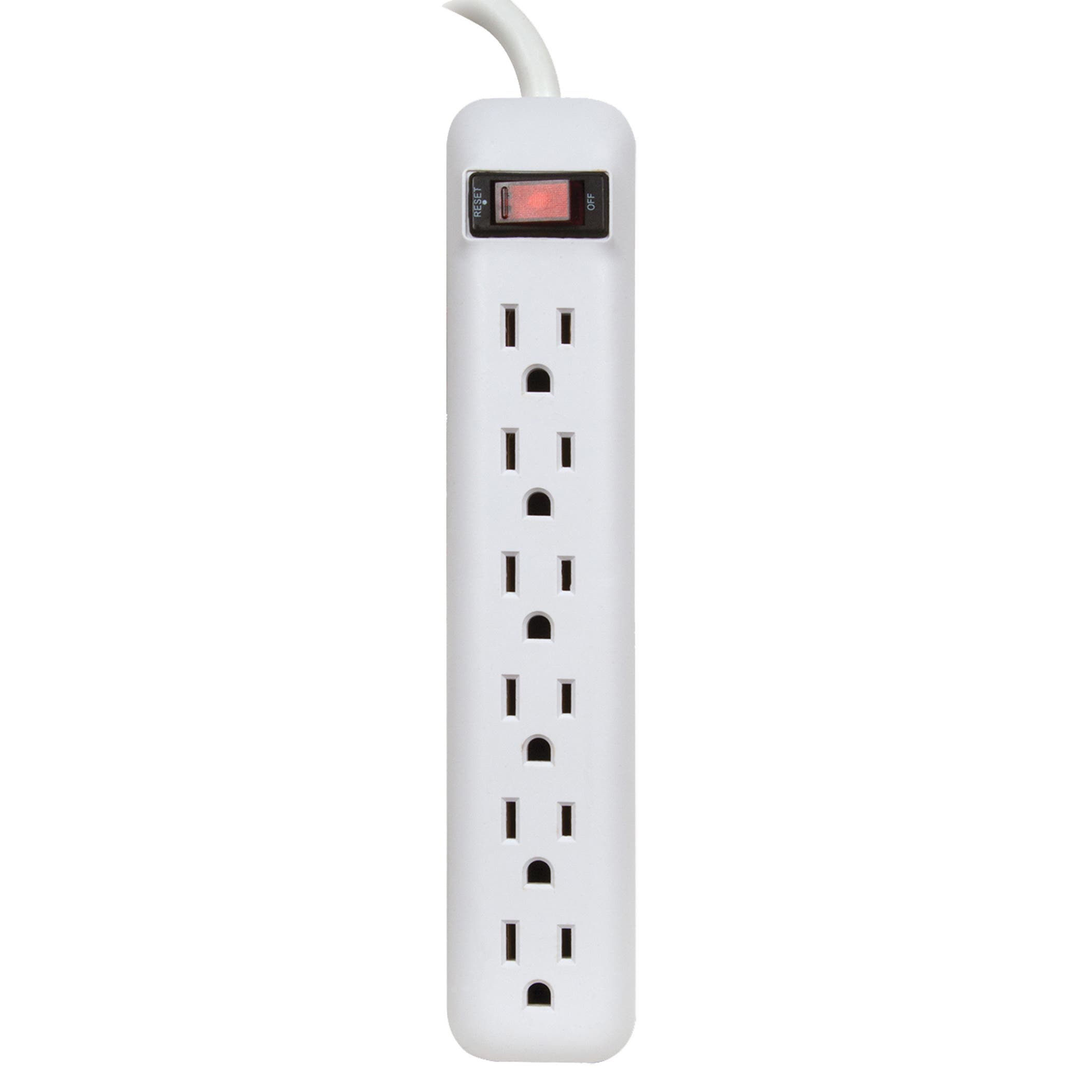 PowerZone OR801118 Power Outlet Strip, Straight Plug, 6-Socket, 15 A, 125 V
