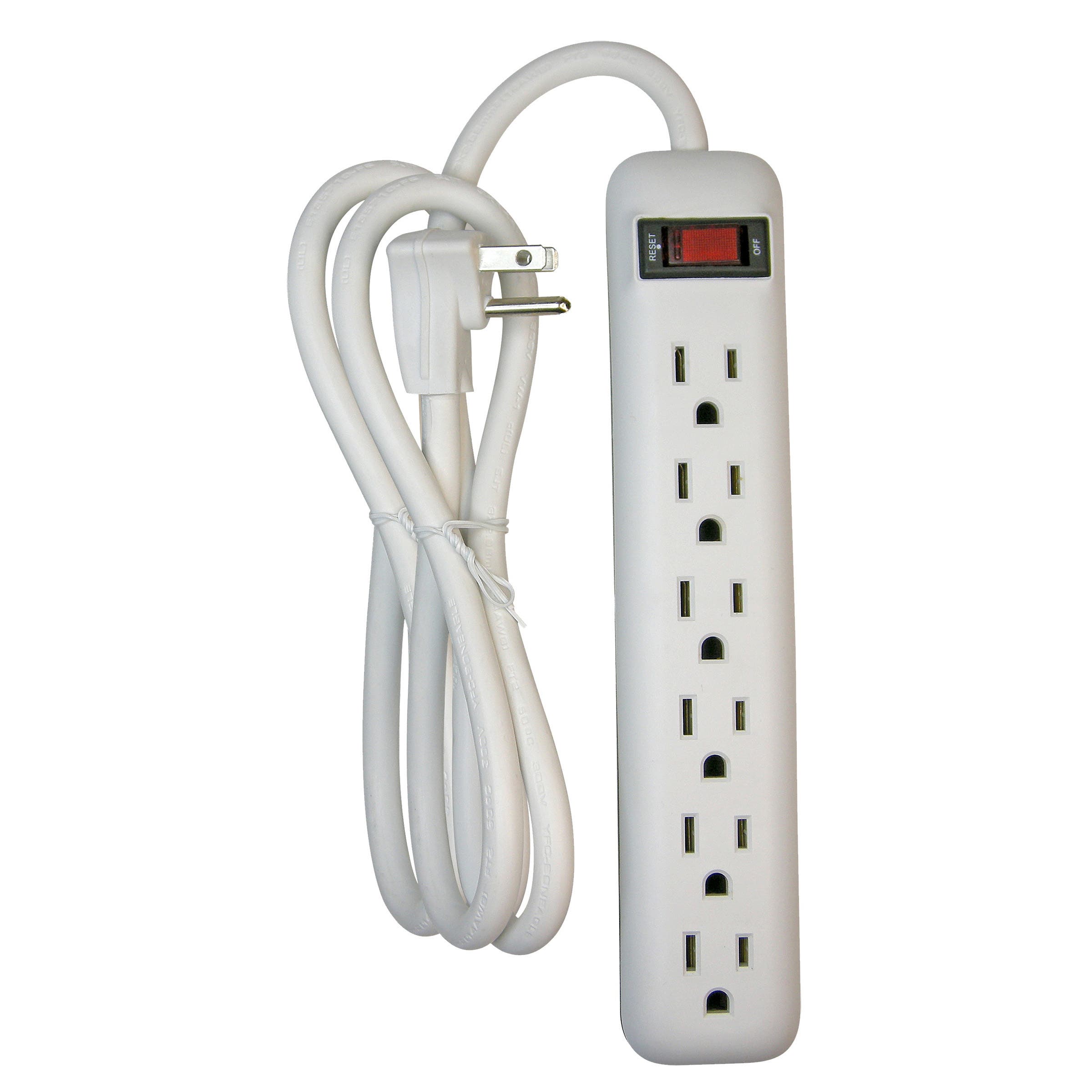 PowerZone OR801115 Power Outlet Strip, Right Angle Plug, 6-Socket, 15 A, 125 V