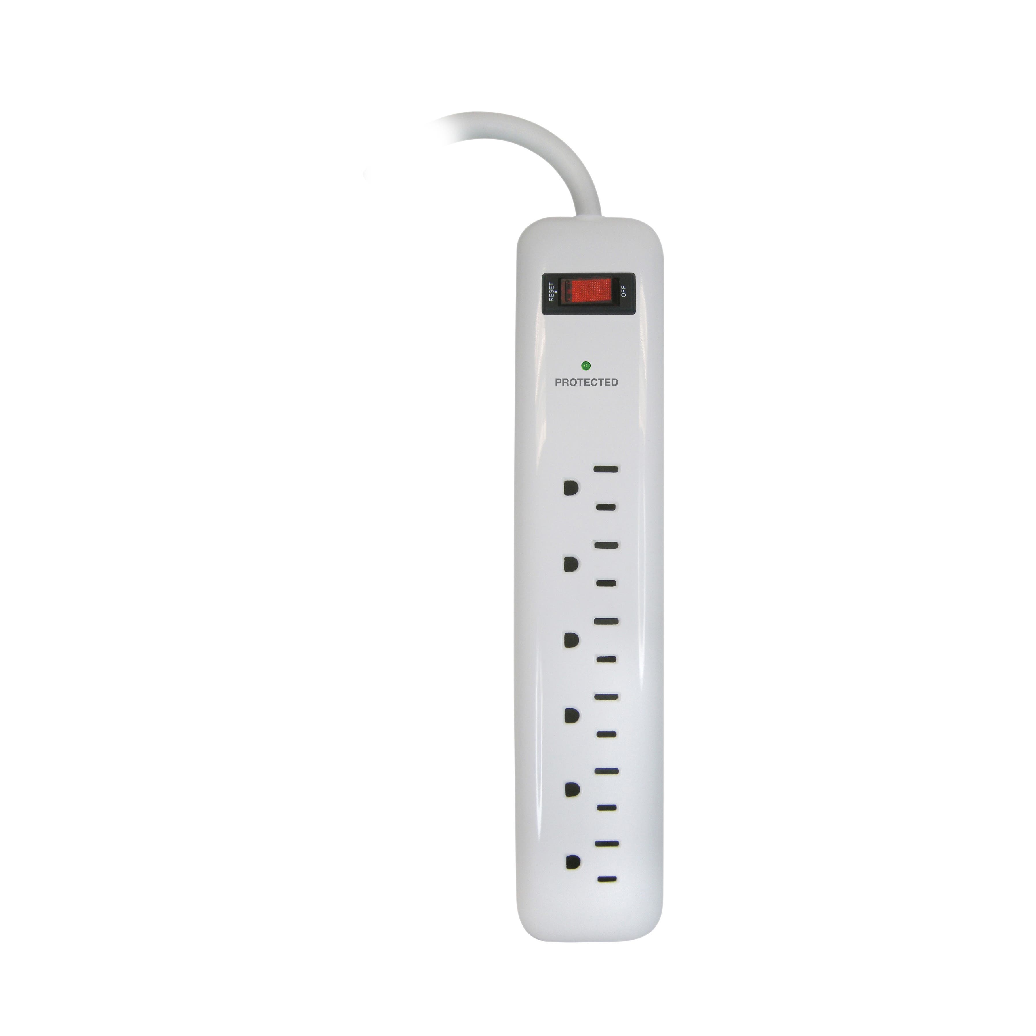 PowerZone OR802013 Surge Protector Power Strip, 125 V, 15 A, 6-Outlet, 400 J Energy, White