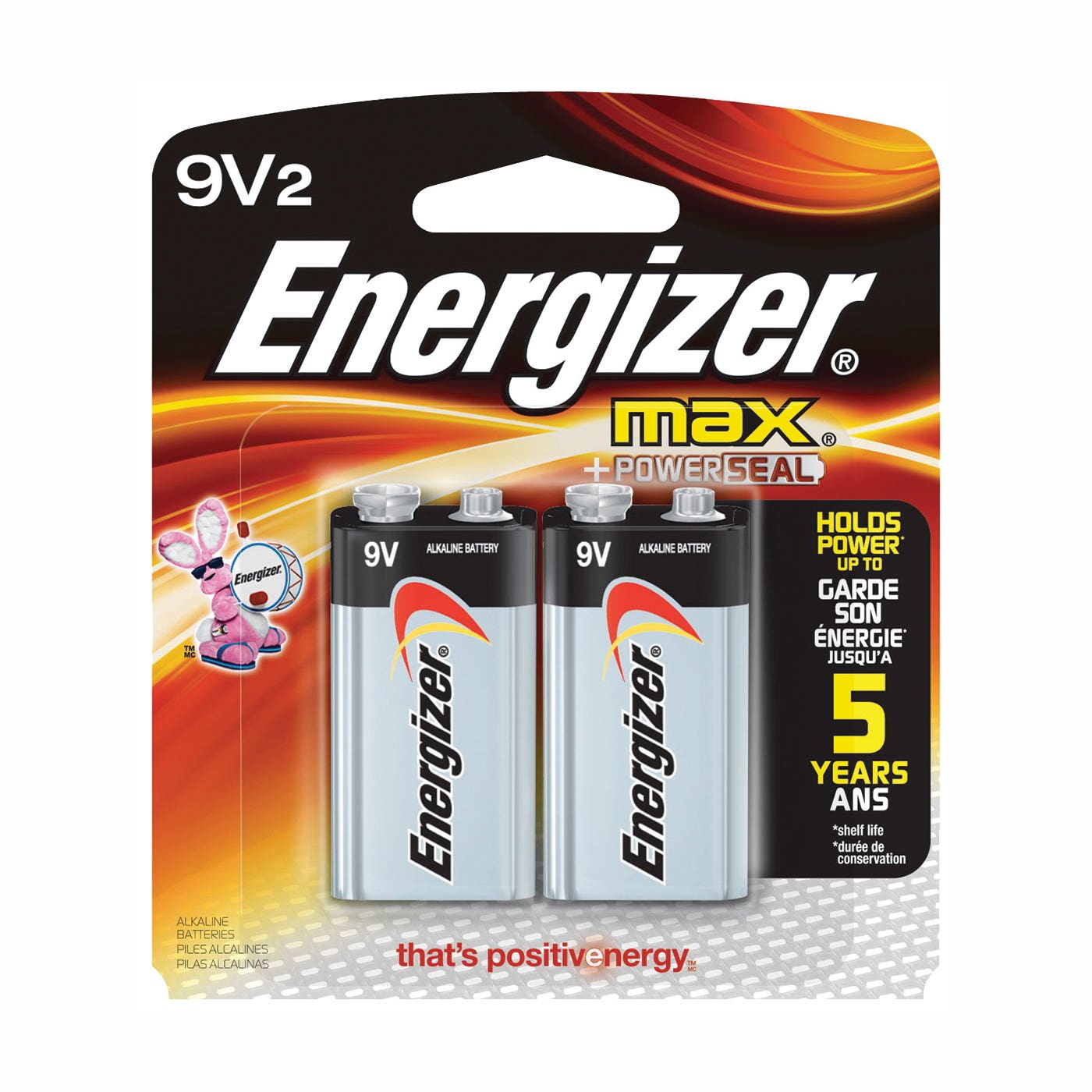 Energizer 522BP-2 Battery, 9 V Battery, 625 mAh, Alkaline, Manganese Dioxide, Zinc, Rechargeable: No, 2/PK