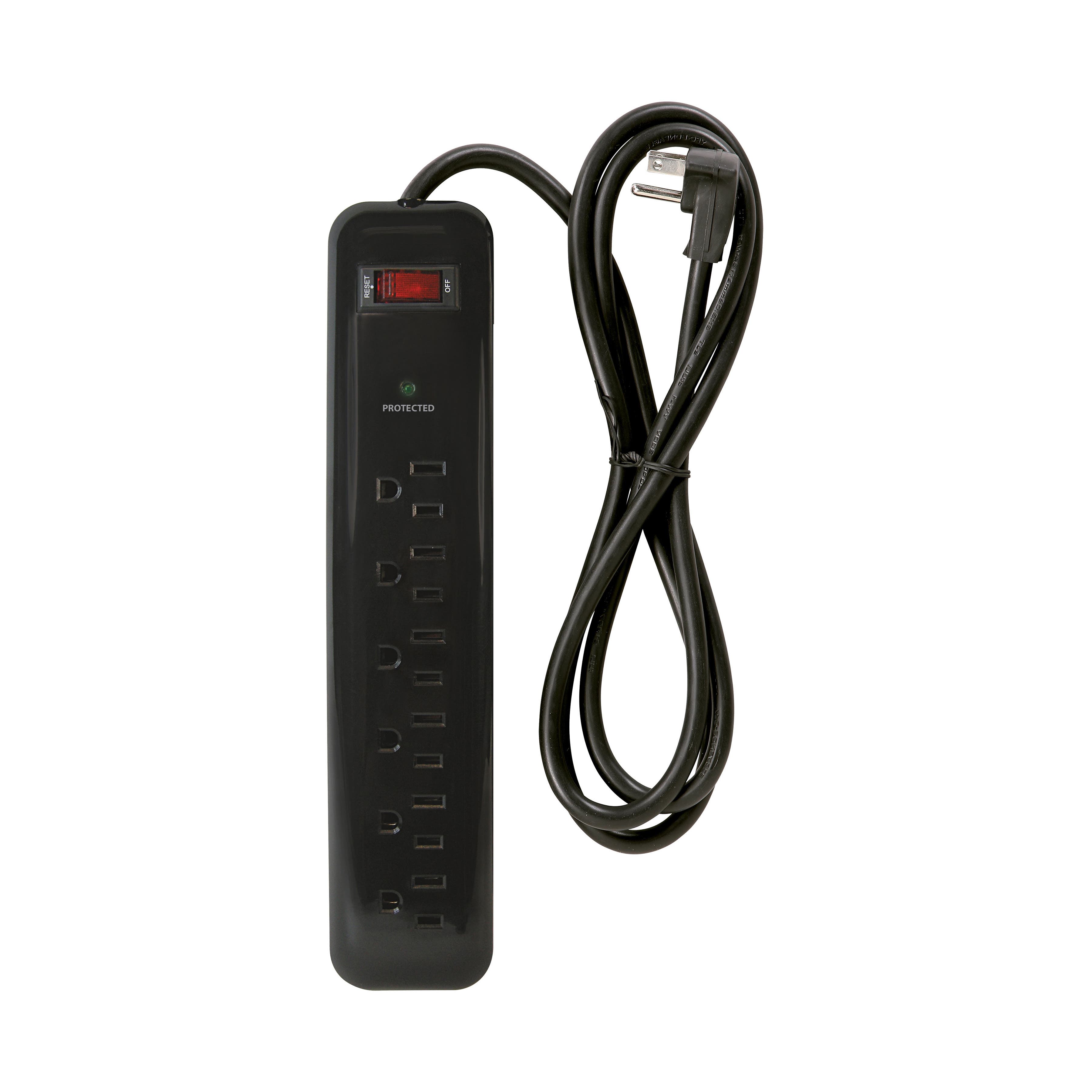 PowerZone OR802225 Surge Protector Tap Strip, 125 V, 15 A, 6-Outlet, 1000 J Energy, Black