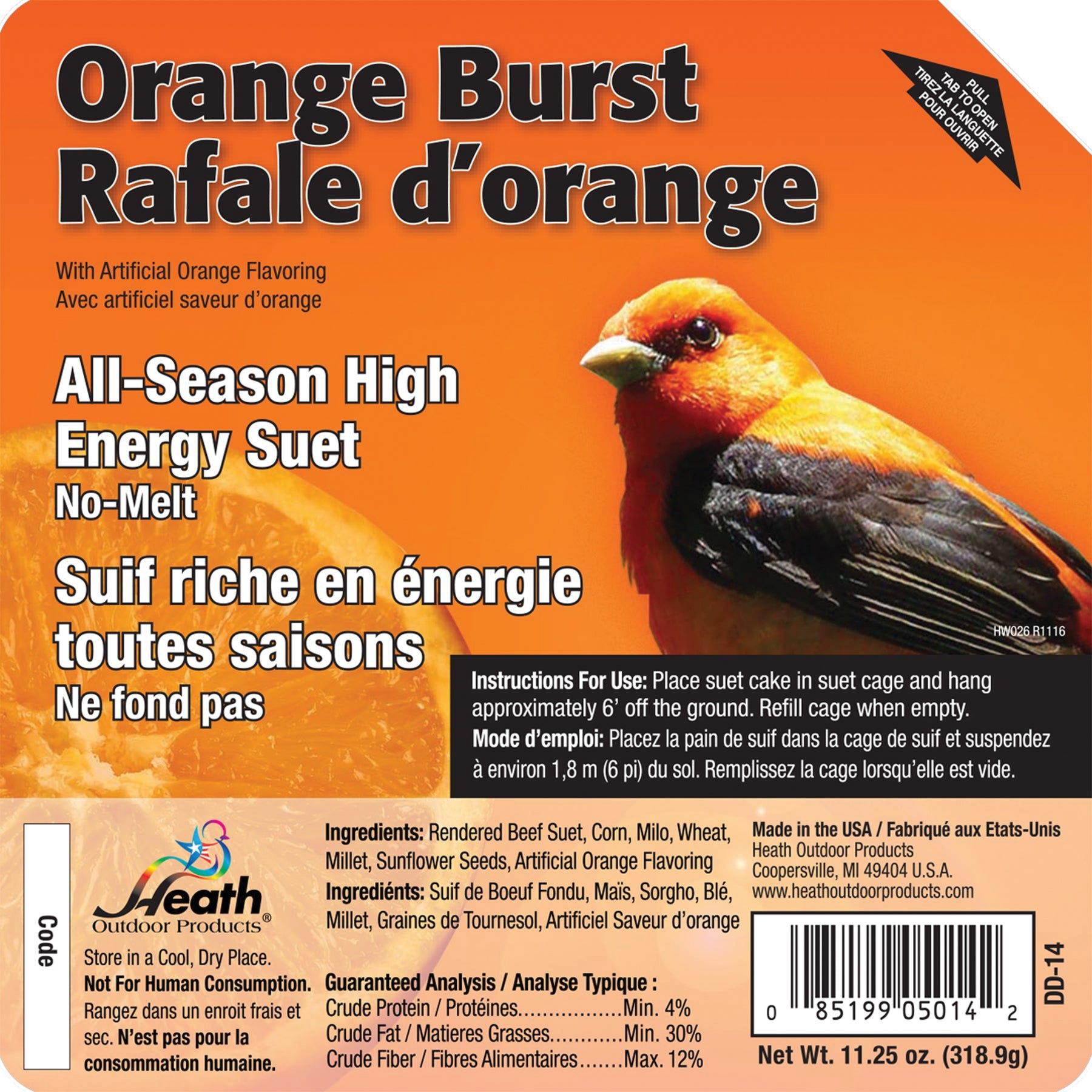 Heath Suet Cake, All-Season, Orange, 11.25 oz