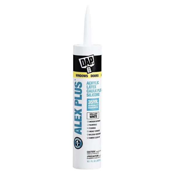 DAP 18152 Acrylic Latex Caulk with Silicone, White, -20 to 180 deg F, 10.1 fl-oz Cartridge