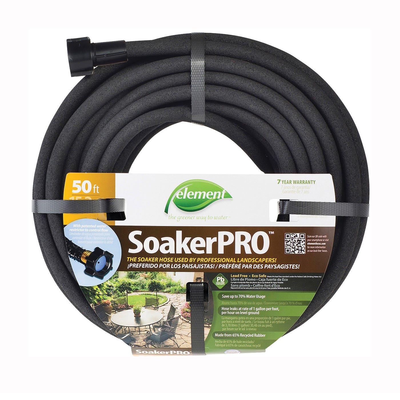 Swan Soaker Hose, 50 ft L, Rubber, Black