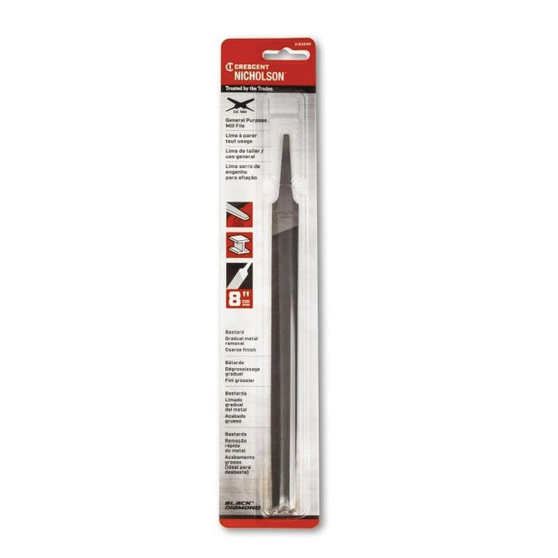 Crescent Nicholson 21832NN File, Rectangular Profile, Milled Pattern, Single Cut, 8 in L Blade, Tang Handle