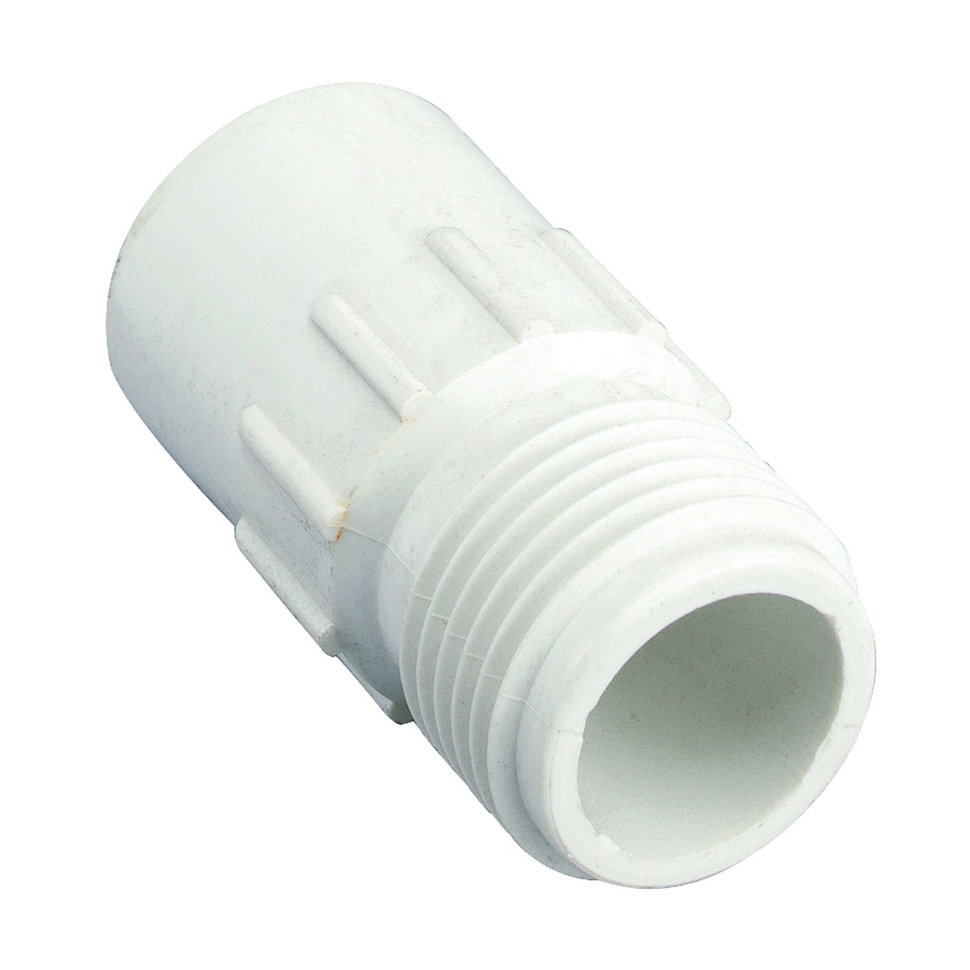 Orbit Hose to Pipe Adapter, 3/4 x 3/4 in, Slip Joint x MHT, Polyvinyl Chloride, White