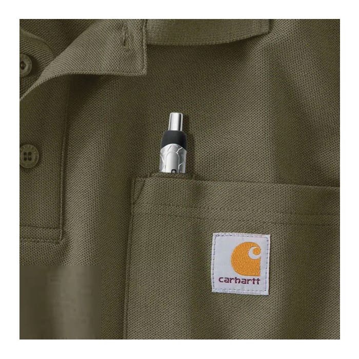 Carhartt Shirt, XL, Regular, Cotton/Polyester, Heather Gray, Polo Collar, Short Sleeve, Original Fit