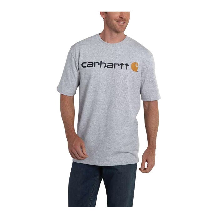 Carhartt T-Shirt, 2XL, Regular, Cotton/Polyester, Heather Gray, Carhartt Signature Logo Print/Pattern - K195HGY2XL