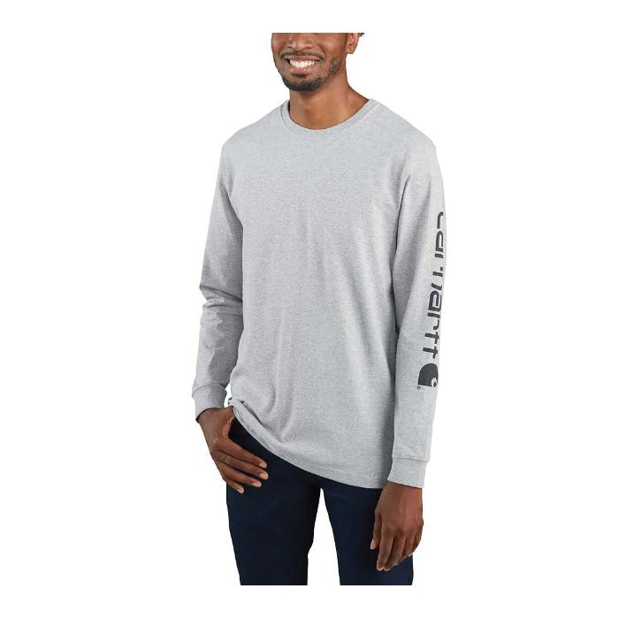 Carhartt T-Shirt, M, Regular, Cotton/Polyester, Heather Gray, Carhartt Signature Logo Print/Pattern - K231HGYM
