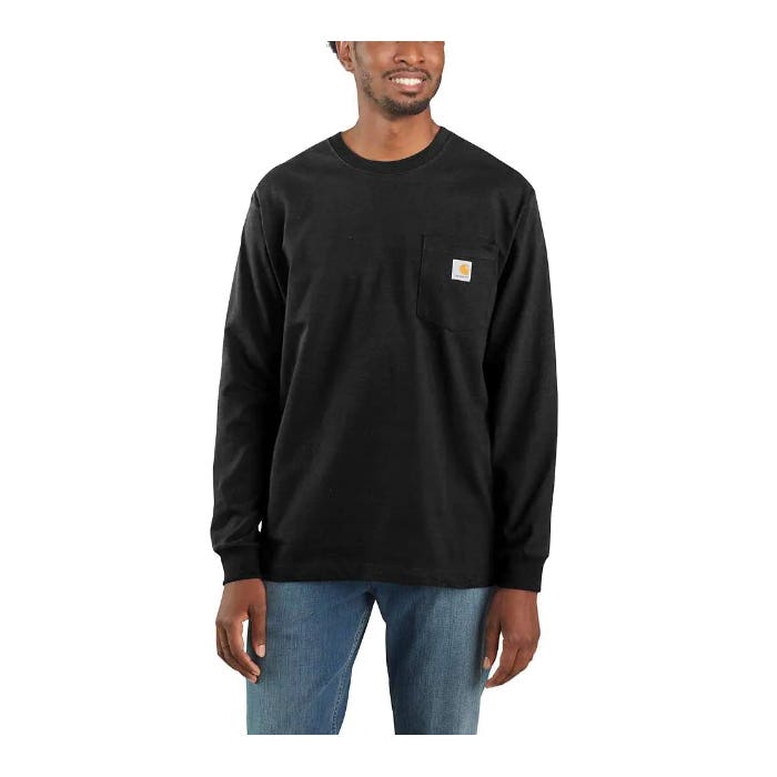 Carhartt T-Shirt, 4XL, Tall, Cotton, Black, Crew Neck Collar, Long Sleeve, Original Fit