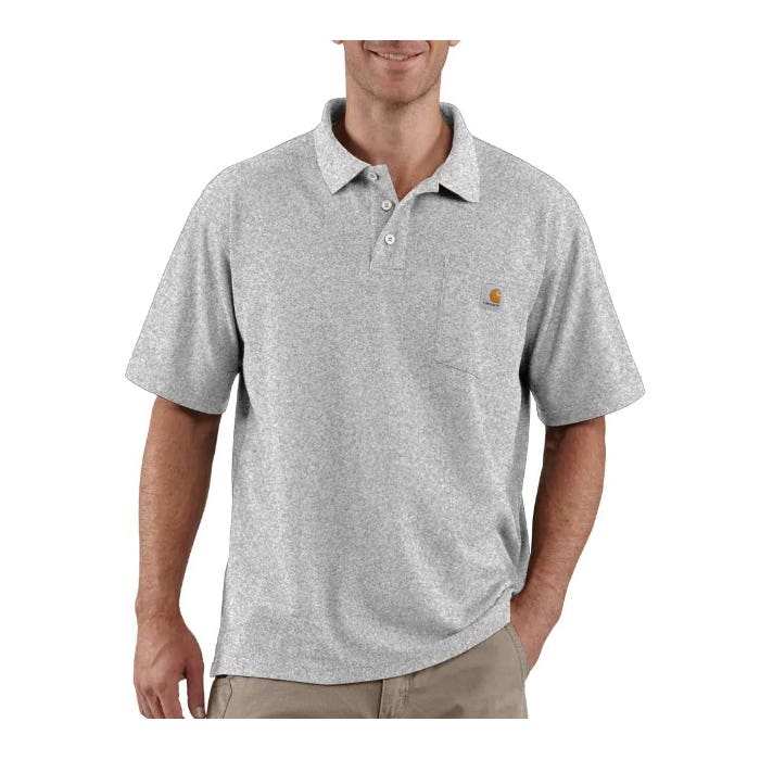Carhartt Shirt, XL, Regular, Cotton/Polyester, Heather Gray, Polo Collar, Short Sleeve, Original Fit